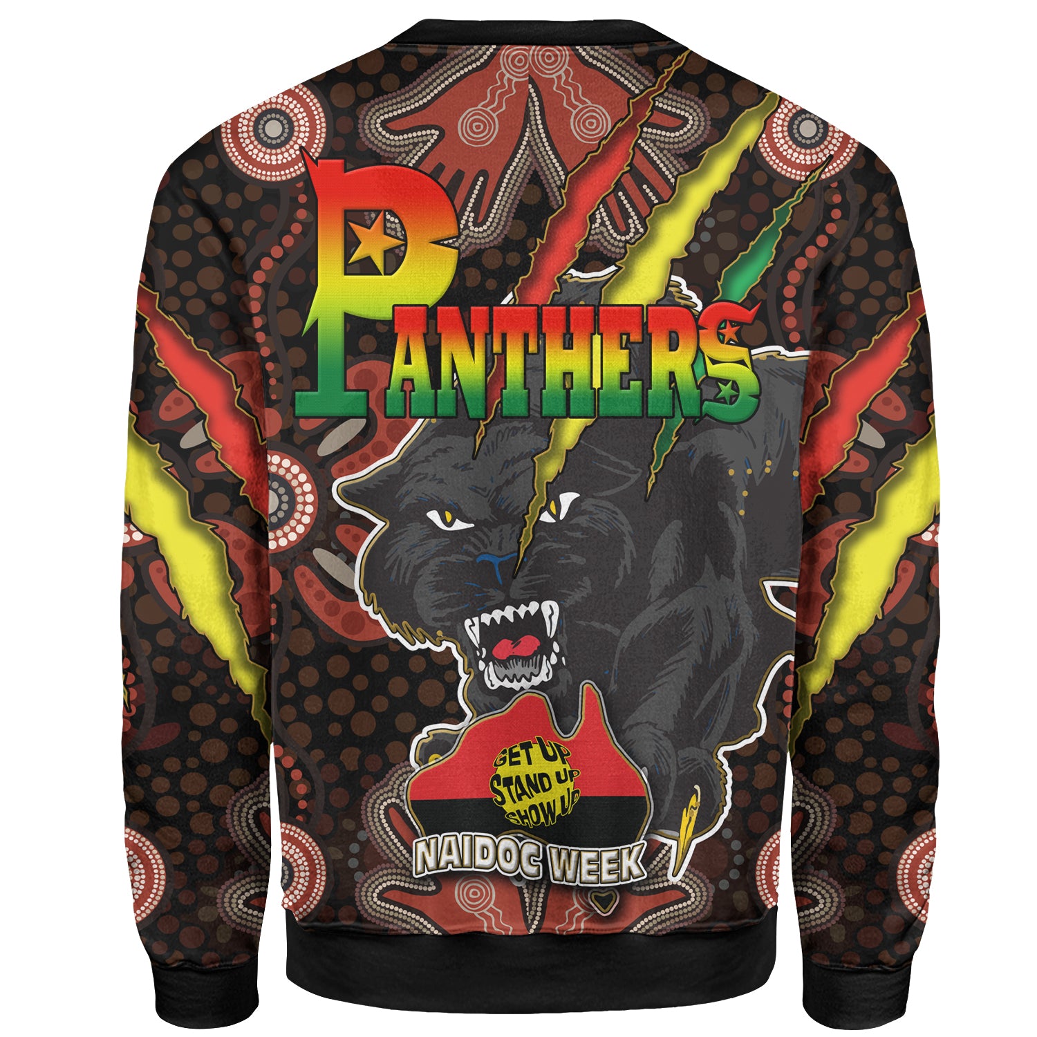 panthers-rugby-sweatshirt-custom-naidoc-week-panther-with-aboriginal-dot-design-background-get-up-stand-up-show-up-sweatshirt