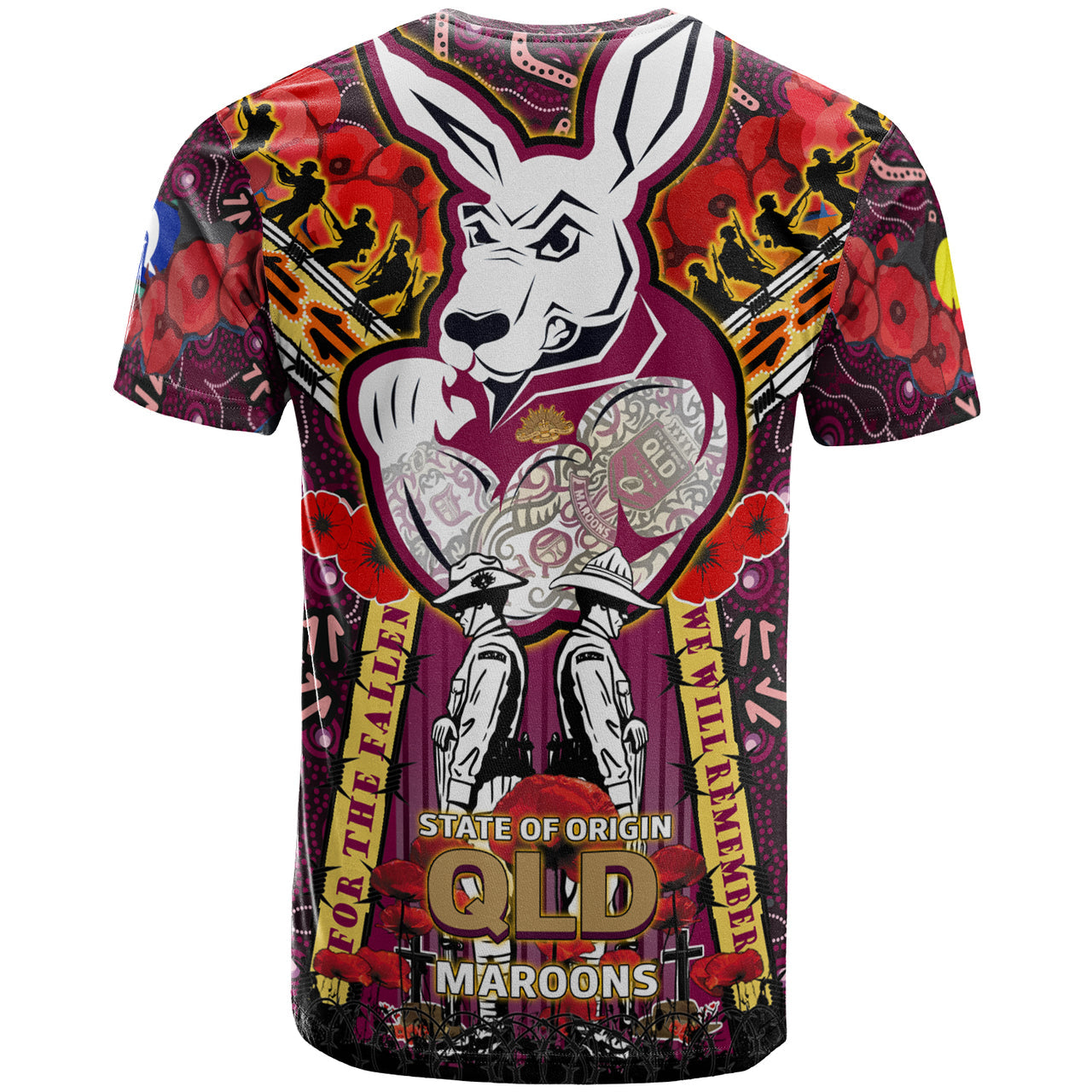 maroons-rugby-aboriginal-anzac-custom-watercolour-t-shirt-remembrance-maroons-canetoads-queenslanders-with-poppy-flower