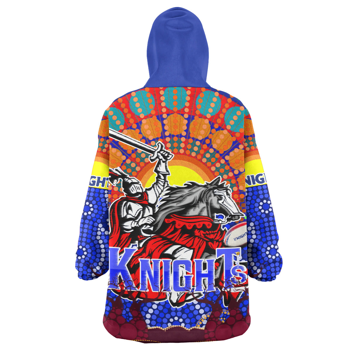 knights-rugby-snug-hoodie-custom-indigenous-knights-with-rugby-ball-and-sun-watercolor-dot-painting-oodie-blanket