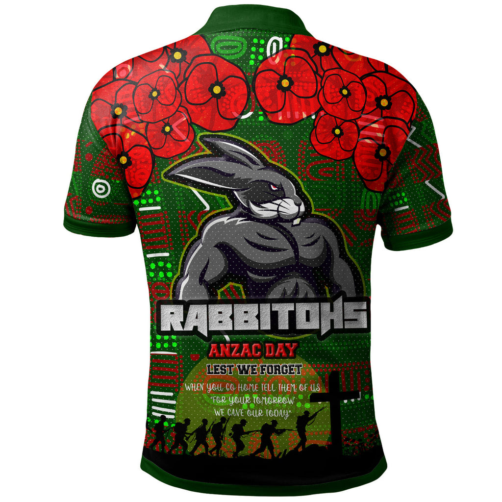 rabbitohs-rugby-polo-shirt-aboriginal-rabbitohs-anzac-lest-we-forget-with-poppy-flower-polo-shirt