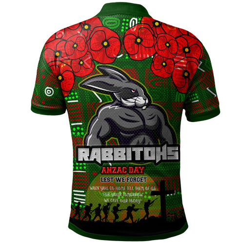 rabbitohs-rugby-polo-shirt-aboriginal-rabbitohs-anzac-lest-we-forget-with-poppy-flower-polo-shirt