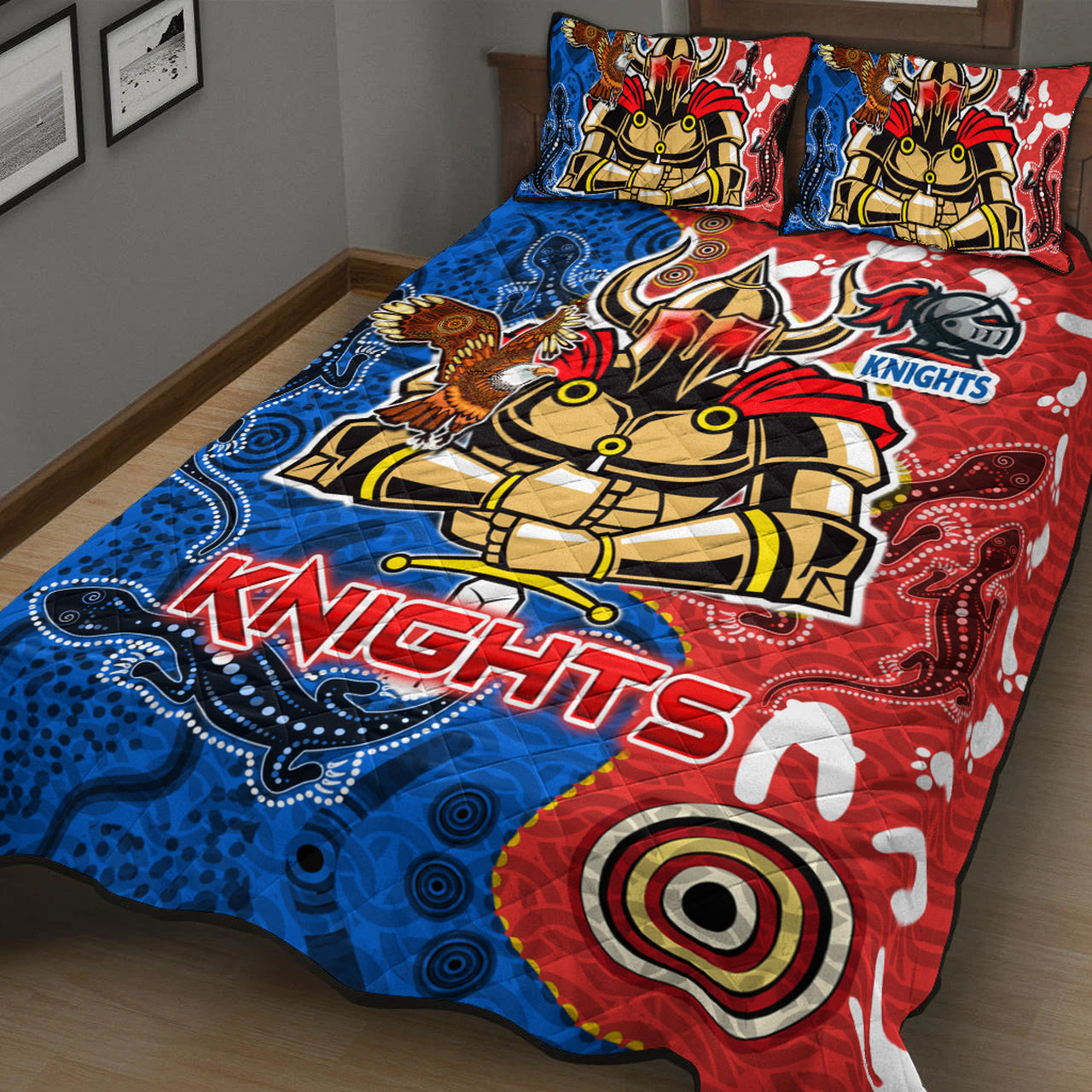 knights-aboriginal-rugby-quilt-bed-set-custom-indigenous-knights-with-aussie-lizard-and-eagle