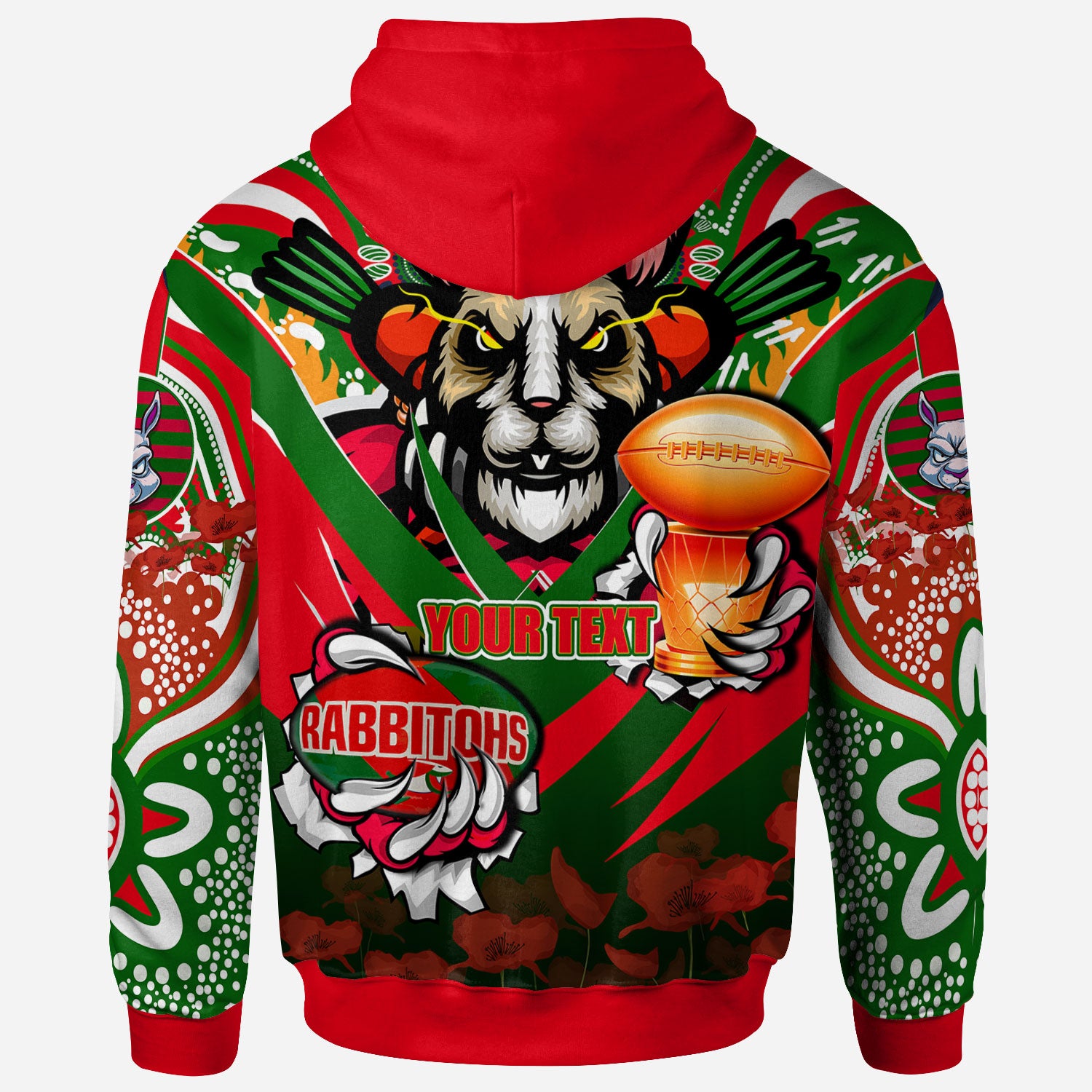 rabbitohs-premierships-rugby-hoodie-custom-go-rabbitohs-champion-claw-scratch-aboriginal-culture-hoodie