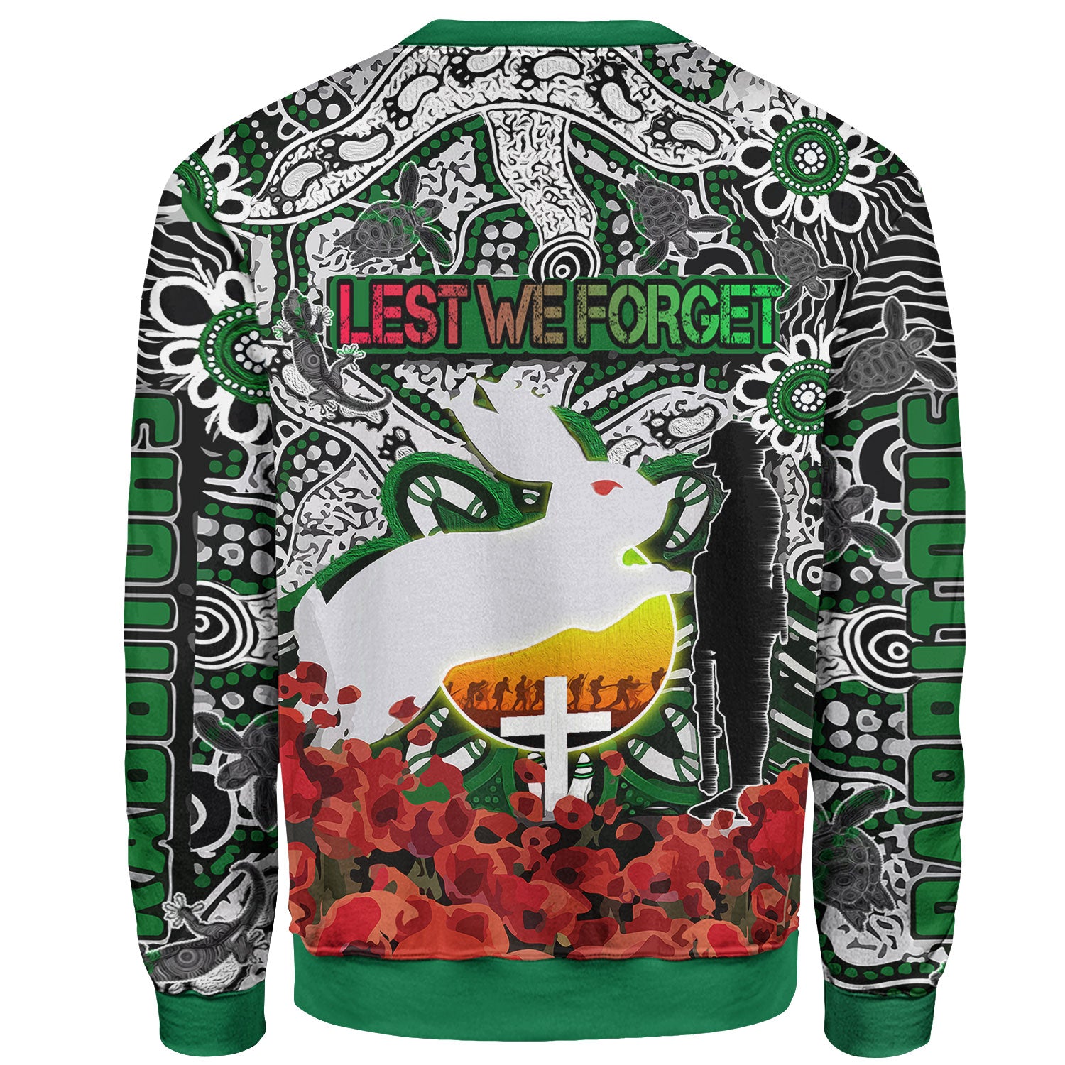 rabbitohs-rugby-sweatshirt-anzac-day-watercolor-indigenous-dreaming-rabbitohs-sweatshirt