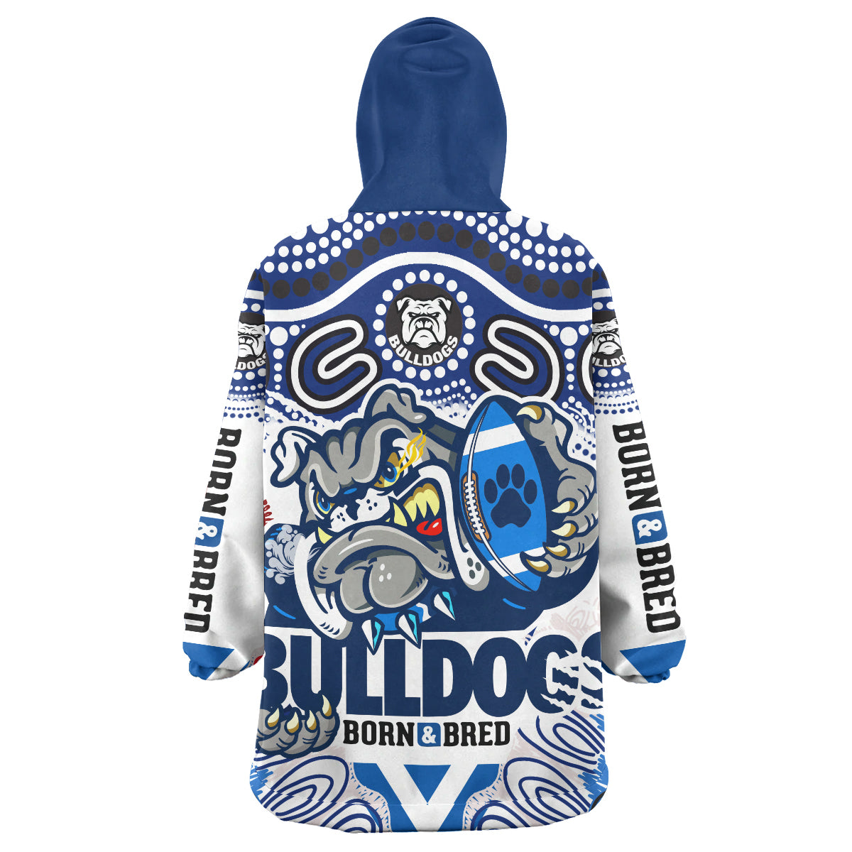 bulldogs-rugby-born-bred-snug-hoodie-indigenous-bulldogs-with-rugby-ball-and-aboriginal-patterns-oodie-blanket