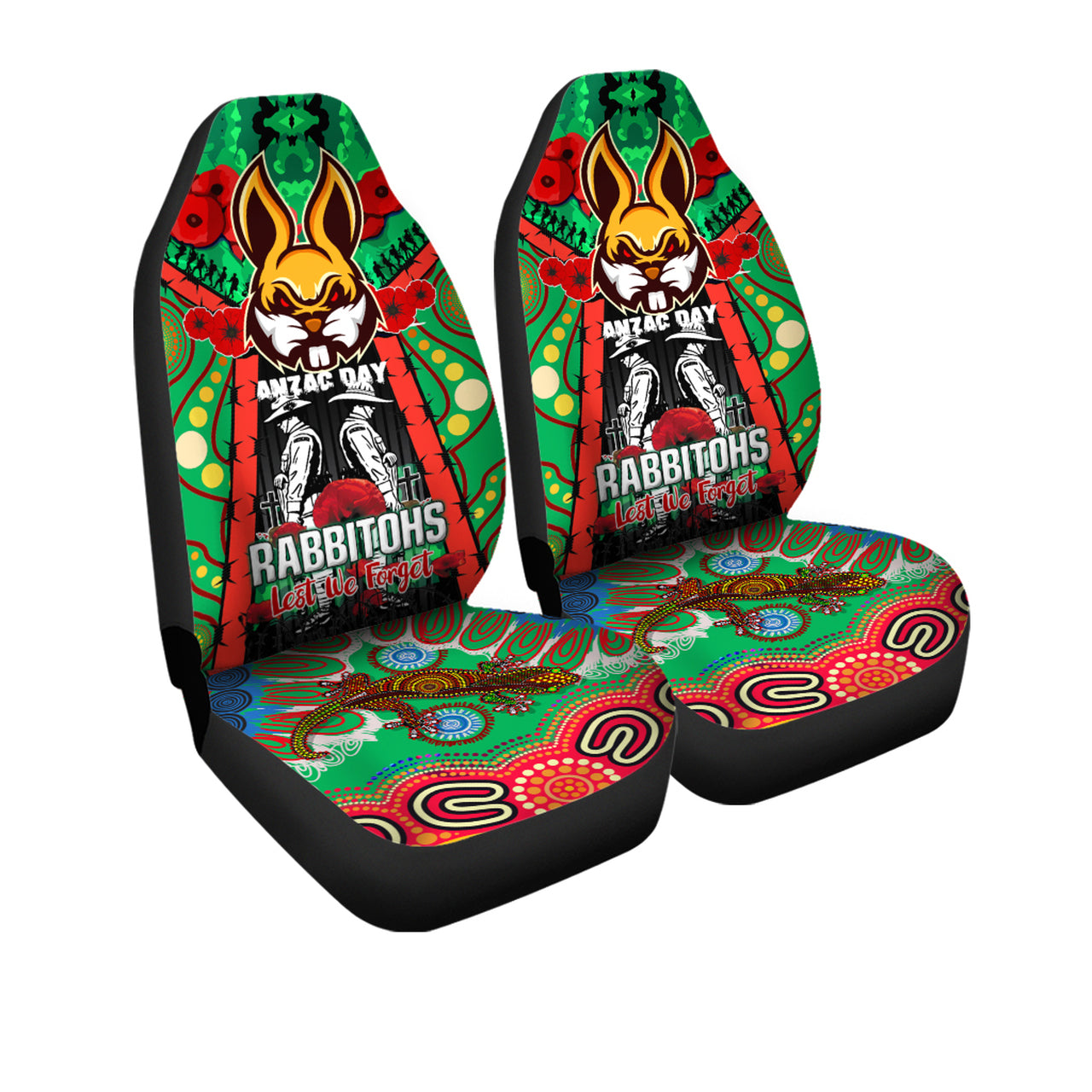 rabbitohs-rugby-aboriginal-anzac-day-custom-watercolour-car-seat-cover-remembrance-indigenous-rabbitohs-with-poppy-flower