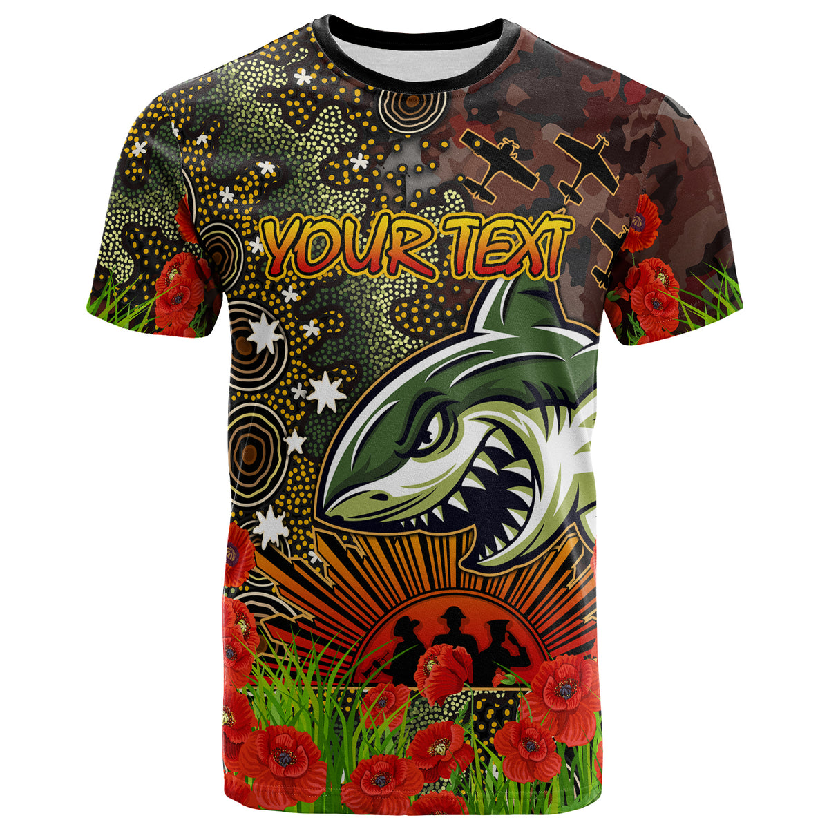 australia-cronulla-anzac-t-shirt-custom-anzac-remembrance-poppy-and-indigenous-patterns-t-shirt