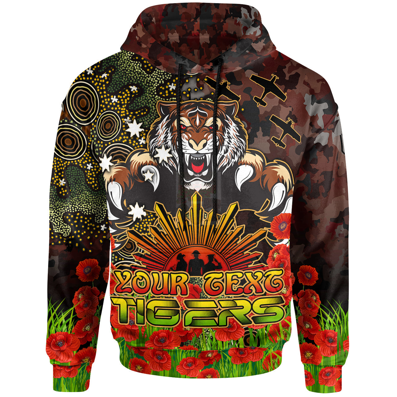 tigers-rugby-hoodie-custom-anzac-tigers-with-remembrance-poppy-and-indigenous-patterns-hoodie-1