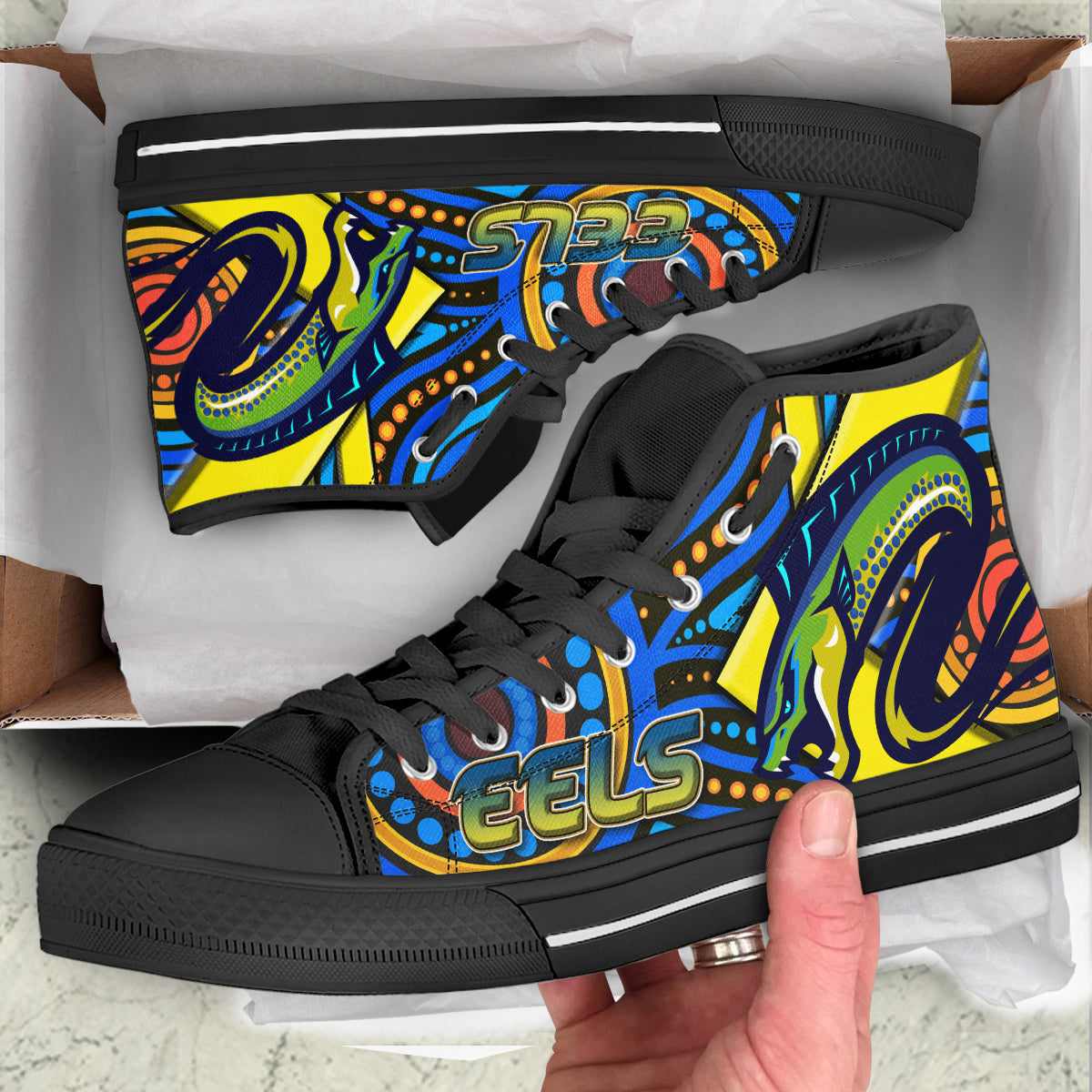 eels-rugby-high-top-shoes-electric-eel-with-aboriginal-patterns