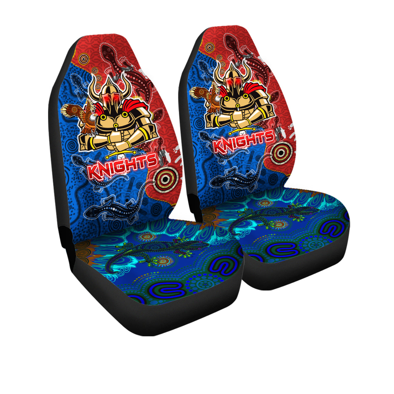 knights-aboriginal-rugby-car-seat-cover-custom-indigenous-knights-with-aussie-lizard-and-eagle