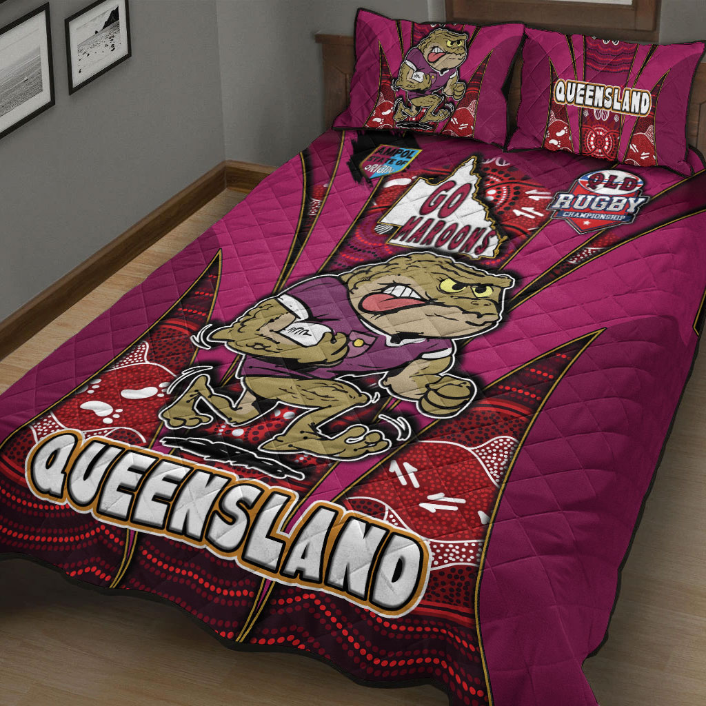 queensland-rugby-league-team-quilt-bed-set-queensland-maroons-mascot-with-aboriginal-art-state-of-origin-quilt-bed-set