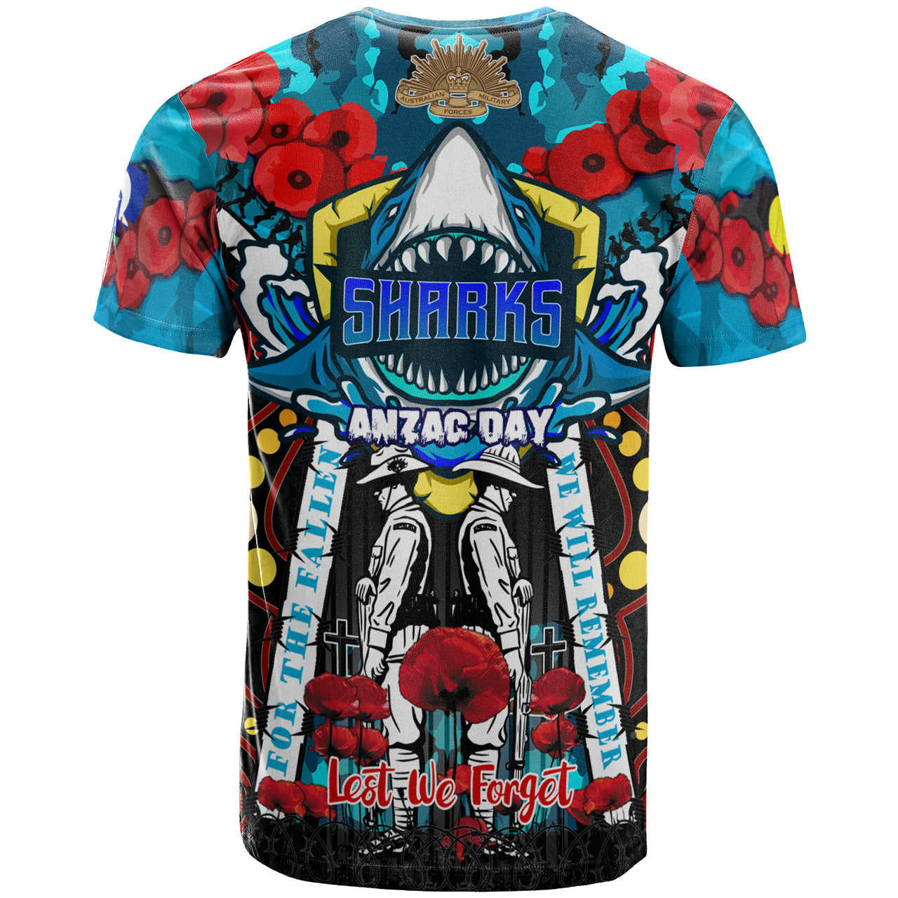 sharks-rugby-anzac-day-watercolour-custom-t-shirt-remembrance-cronulla-sutherland-sharks-with-poppy-flower