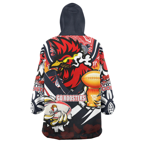 roosters-premierships-rugby-snug-hoodie-custom-go-roosters-super-champion-claw-scratch-aboriginal-culture-oodie-blanket