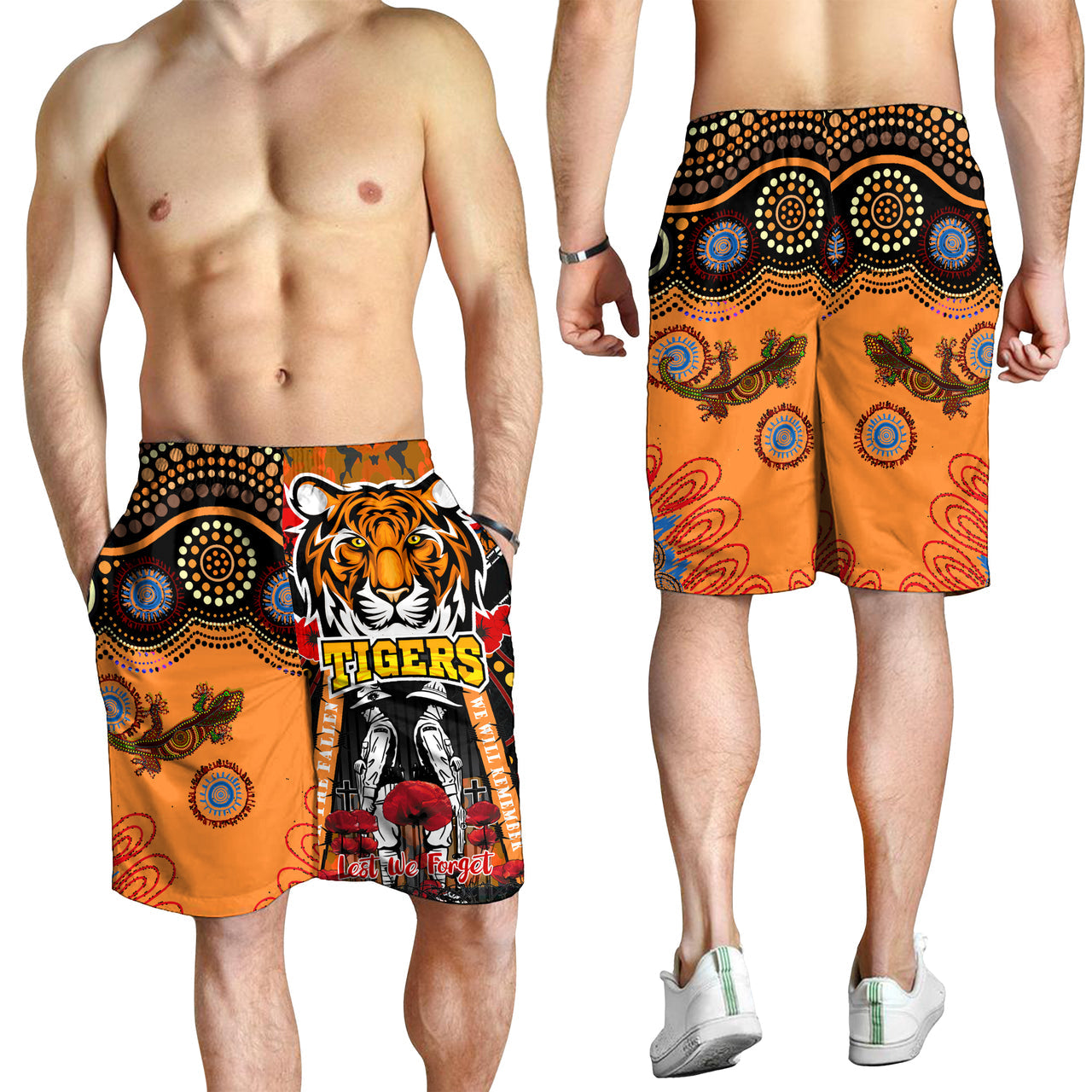 tigers-rugby-anzac-day-watercolour-men-short-custom-remembrance-west-tigers-with-poppy-flower