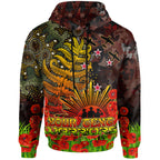 Warriors Rugby Hoodie - Custom Anzac Warriors with Remembrance Poppy and Indigenous Patterns Hoodie RLT13