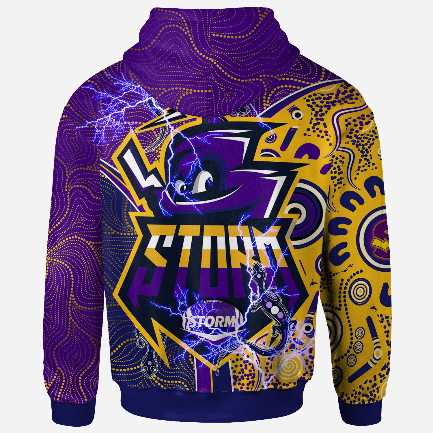 storm-rugby-aboriginal-hoodie-custom-melbourne-storm-mascot-with-aussie-lizards-and-rugby-ball-hoodie