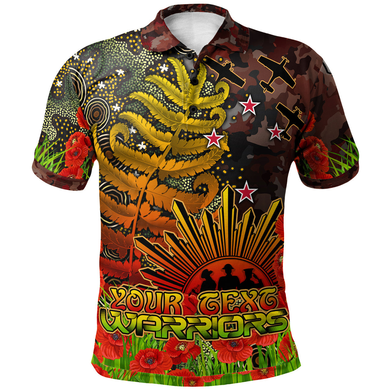 warriors-rugby-polo-shirt-custom-anzac-warriors-with-remembrance-poppy-and-indigenous-patterns-polo-shirt-1