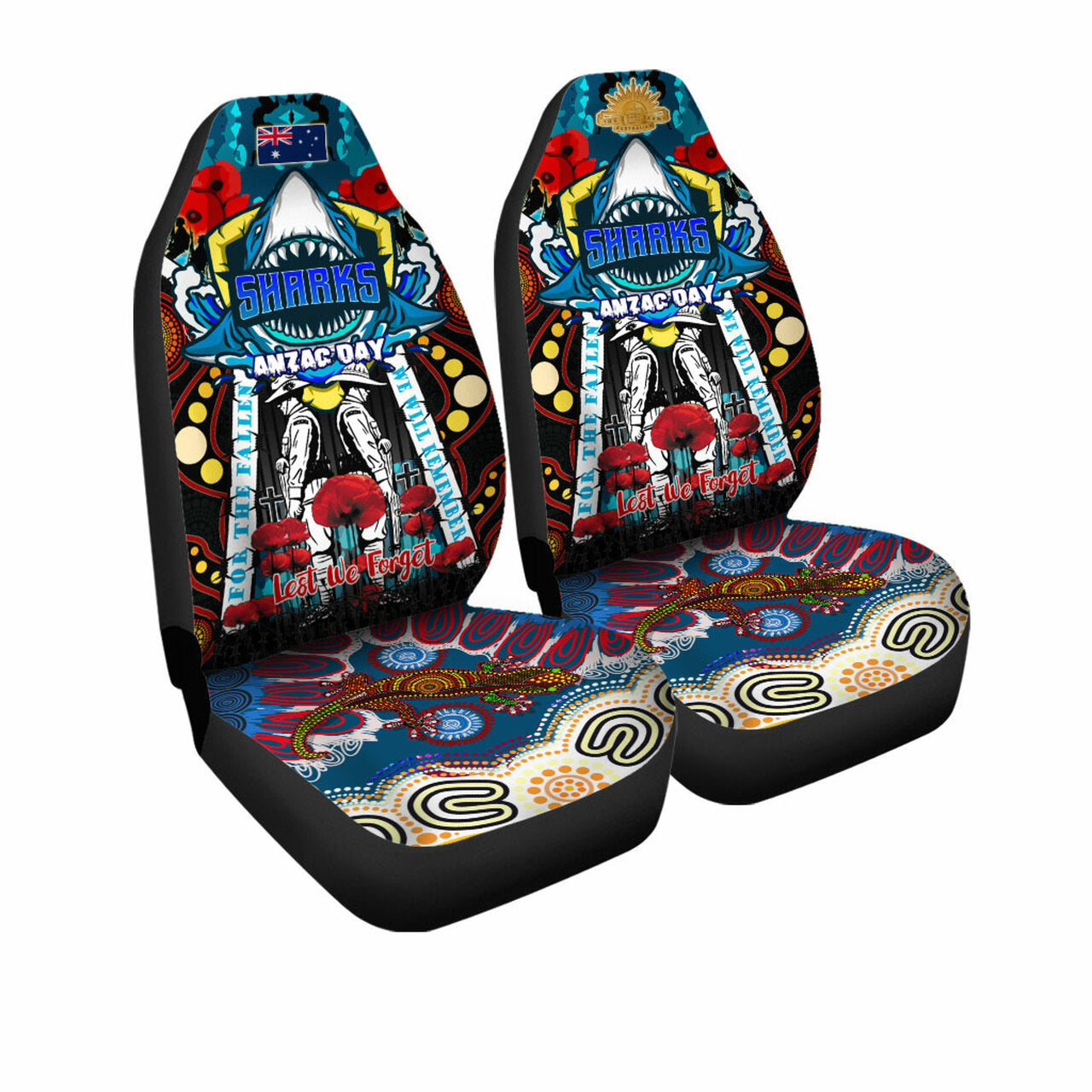 sharks-rugby-anzac-day-watercolour-custom-car-seat-covers-remembrance-cronulla-sutherland-sharks-with-poppy-flower