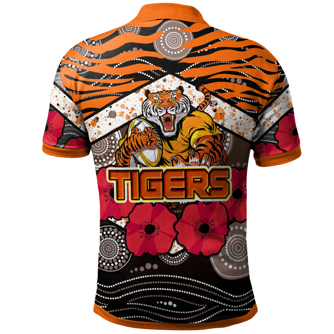 tigers-rugby-polo-shirt-aboriginal-aboriginal-tiger-skin-texture-anzac-day-tiger-with-poppy-polo-shirt