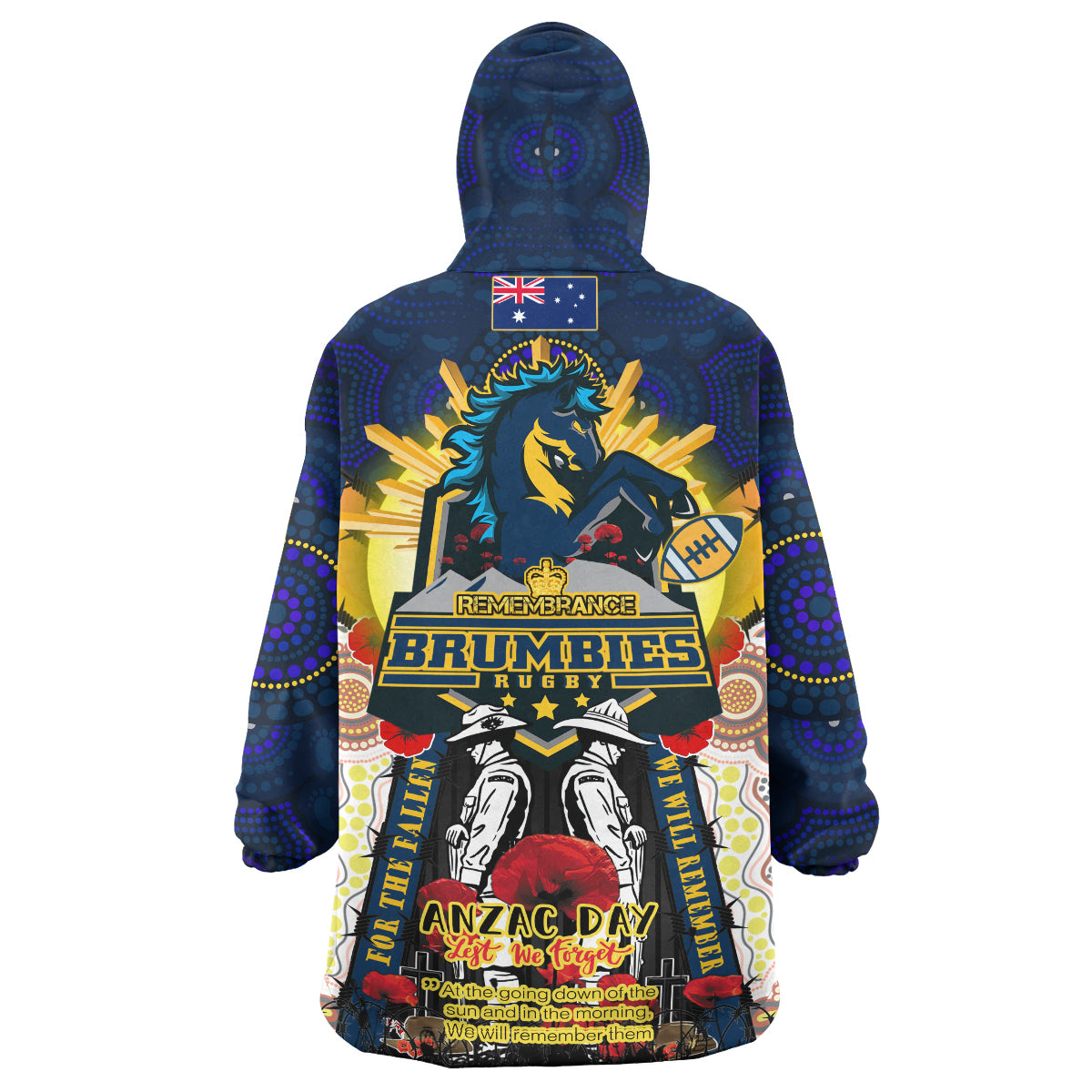 brumbies-rugby-custom-snug-hoodie-remembrance-canberra-act-brumbies-with-indigenous-patterns-and-poppy-flowers-oodie-blanket