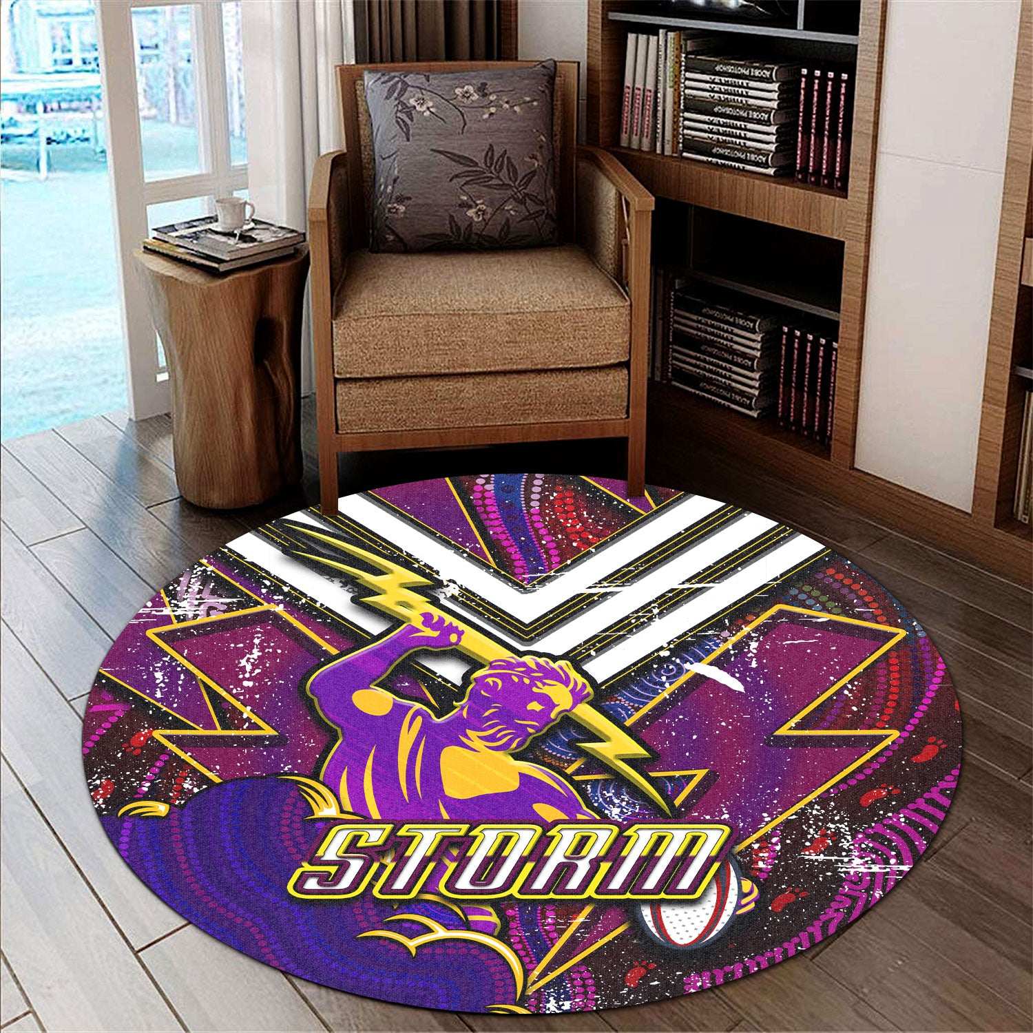 storm-rugby-round-rug-storm-and-thunder-aboriginal-style-of-dot-background-round-rug