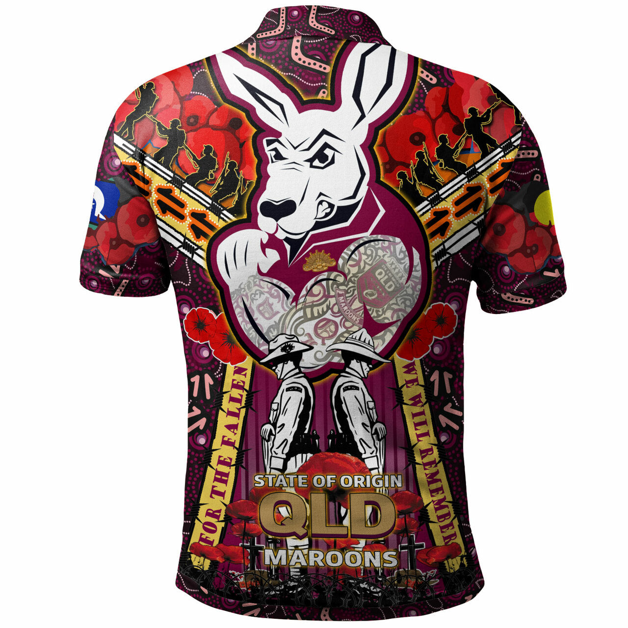 maroons-rugby-aboriginal-anzac-custom-watercolour-polo-shirt-remembrance-maroons-canetoads-queenslanders-with-poppy-flower