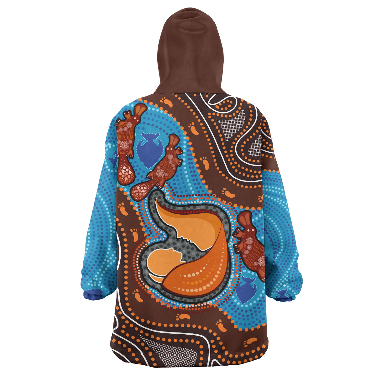 australia-custom-wearable-blanket-hoodie-aboriginal-inspired-mother-and-son-platypus-art-land-and-river-concept-wearable-blanket-hoodie