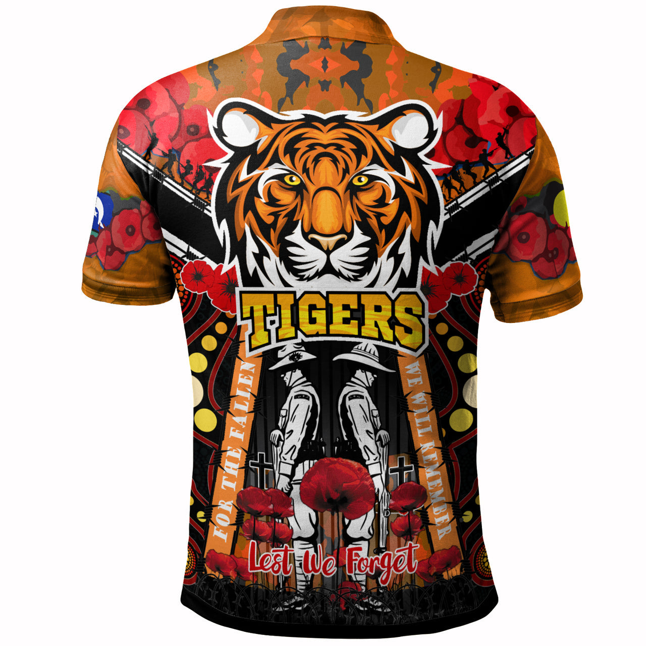 tigers-rugby-anzac-day-watercolour-polo-shirt-custom-remembrance-west-tigers-with-poppy-flower