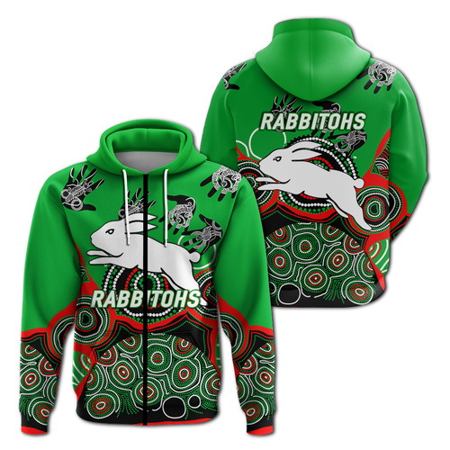 Rabbitohs Rugby Aboriginal Art Hoodie - LT12