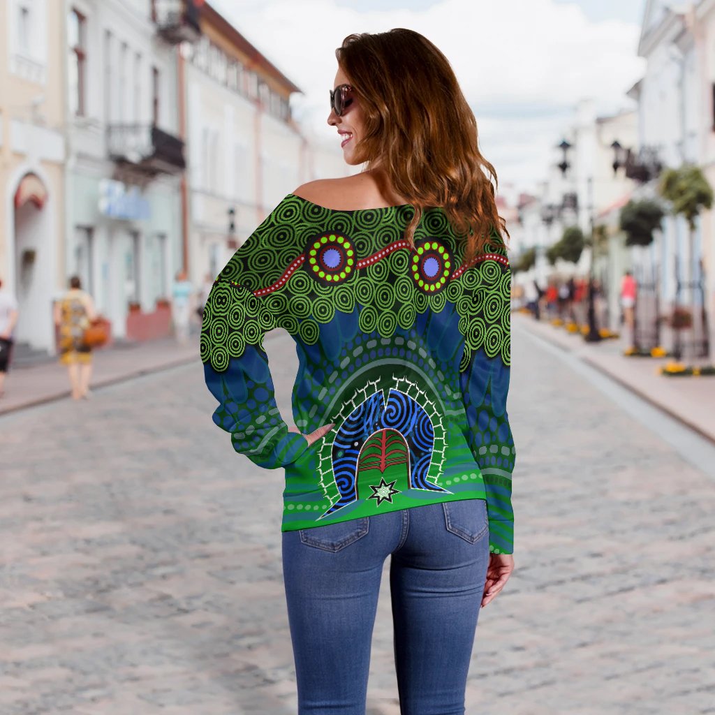 Torres Strait Women's Off Shoulder Sweater - Dhari And Dot Patterns - Vibe Hoodie