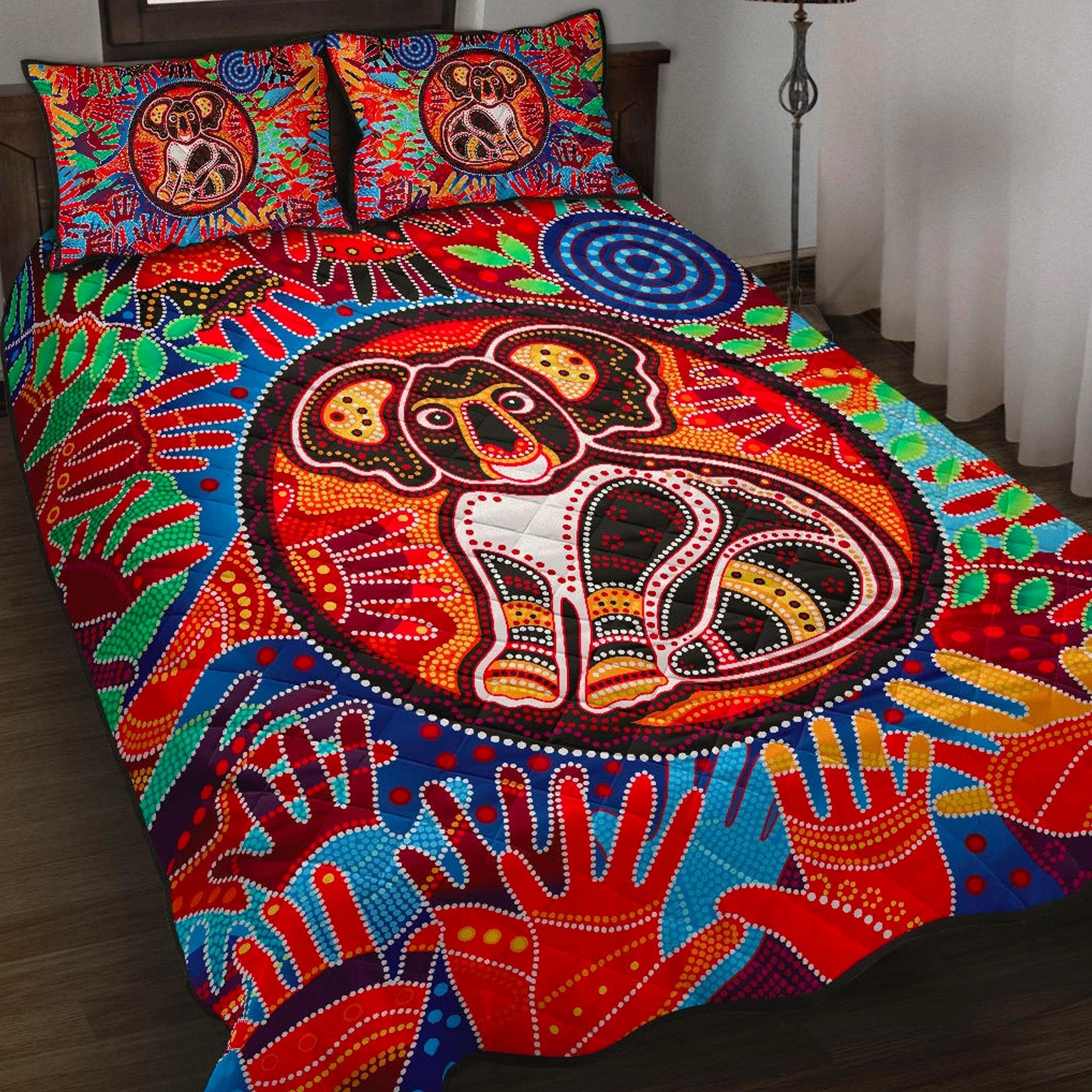 aboriginal-quilt-set-cover-koala-and-hand-art-dot-painting-quilt-bed-set