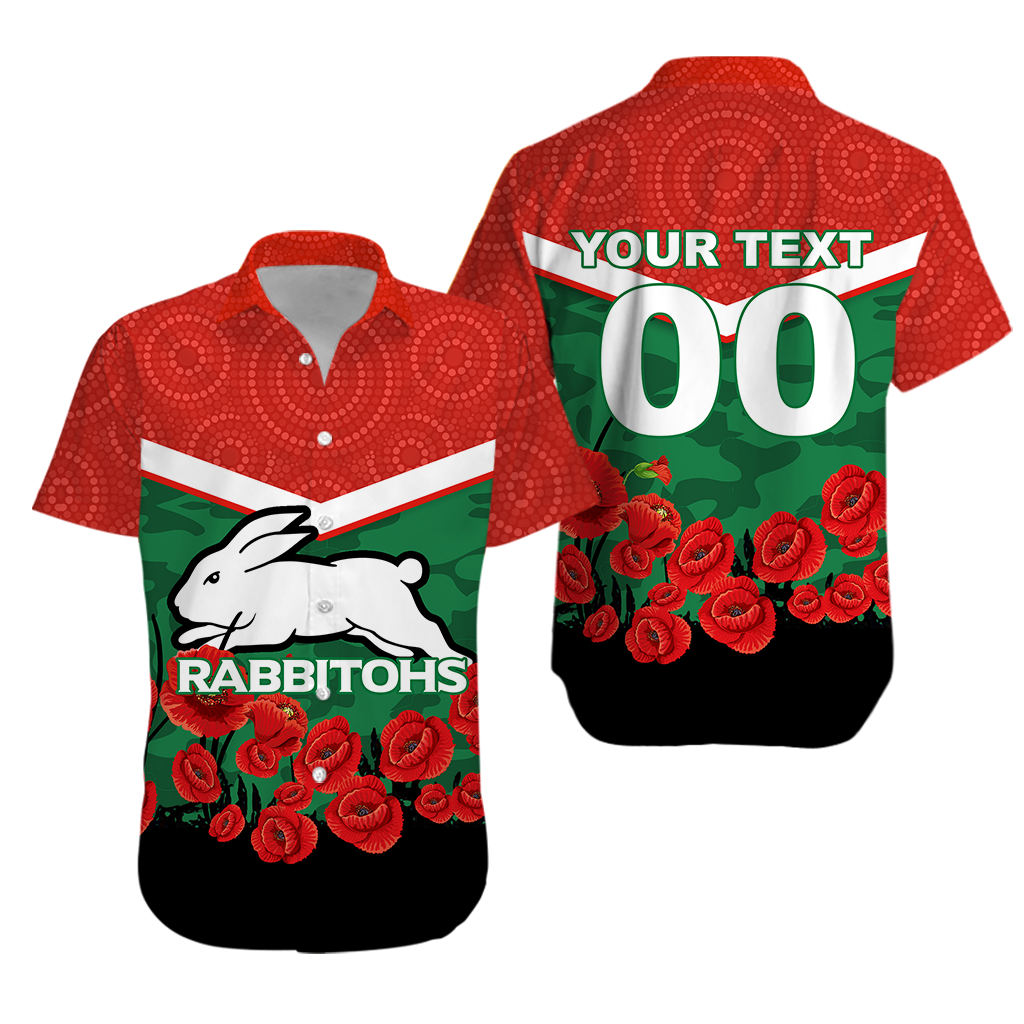 (Custom Personalised) Rabbitohs Anzac Day Hawaiian Shirt - Indigenous Art