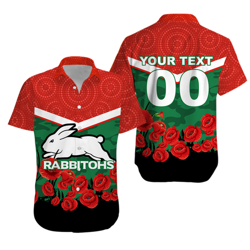(Custom Personalised) Rabbitohs Anzac Day Hawaiian Shirt - Indigenous Art