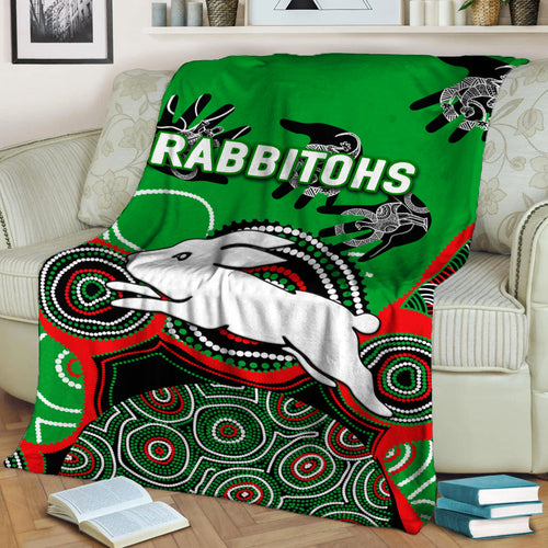 Rabbitohs Rugby Aboriginal Art Blanket - LT12