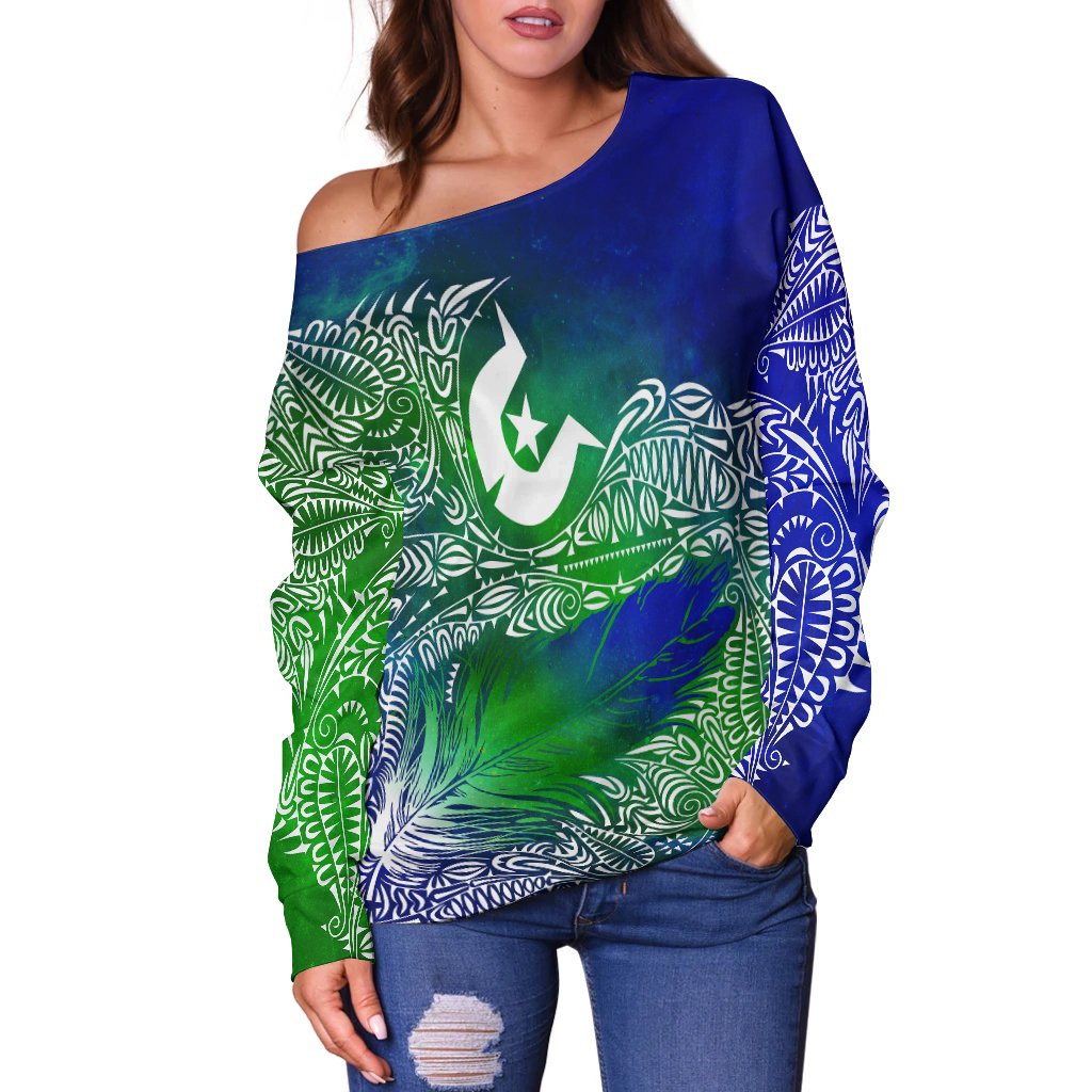 Torres Strait Islander Women's Off Shoulder Sweater - Feather Torres Aether BN15T - Vibe Hoodie