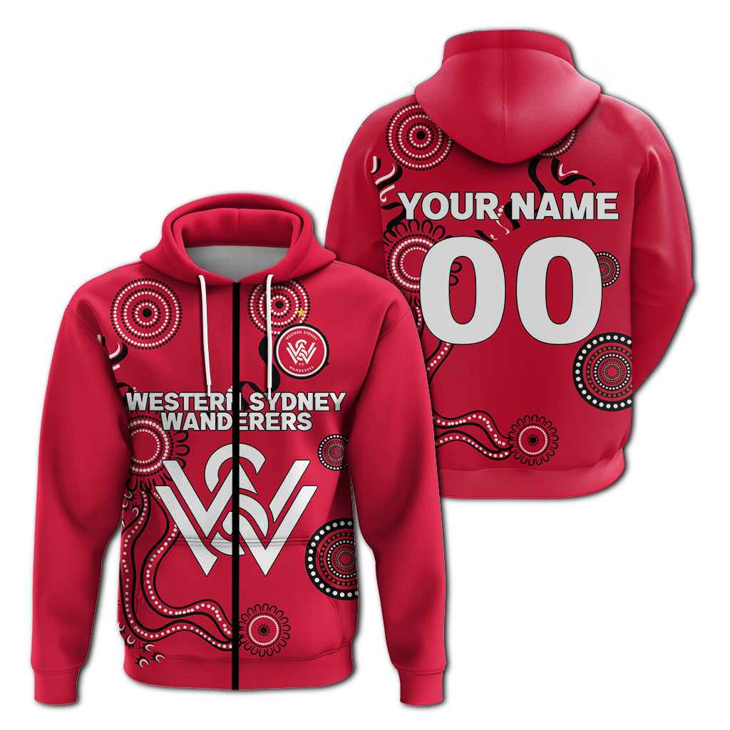 custom-personalised-western-sydney-wanderers-zip-hoodie-indigenous-dot-painting-art