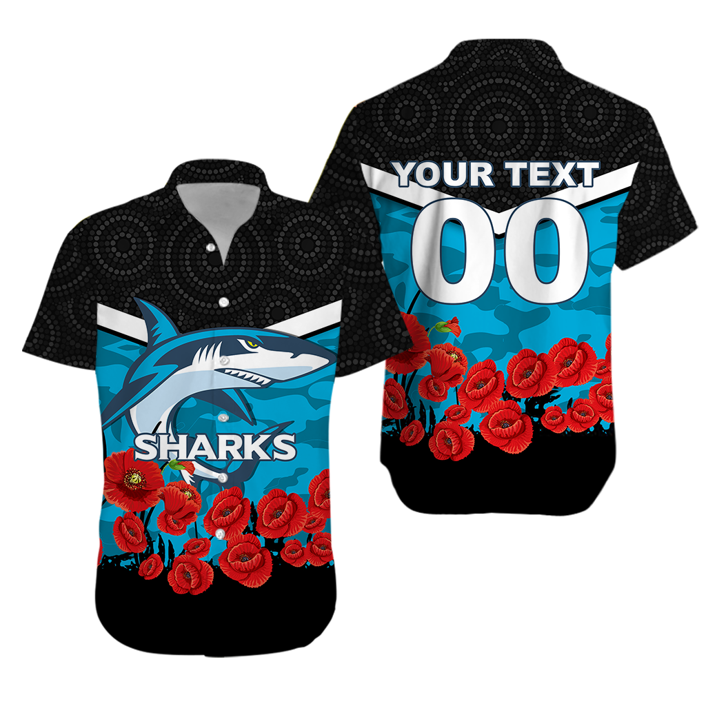 (Custom Personalised) Cronulla-Sutherland Sharks Anzac Day Indigenous Art Hawaiian Shirt