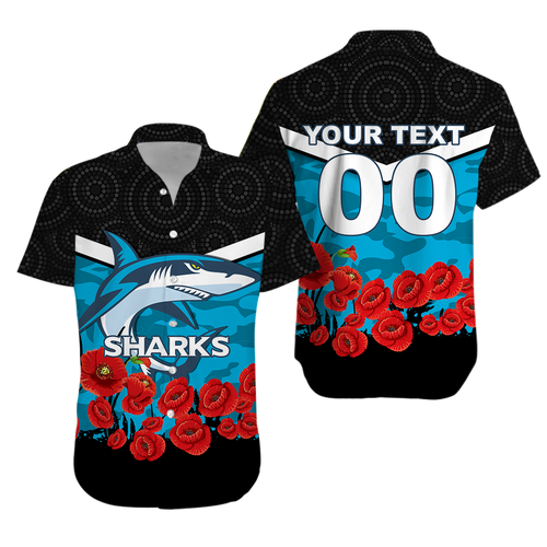 (Custom Personalised) Cronulla-Sutherland Sharks Anzac Day Indigenous Art Hawaiian Shirt