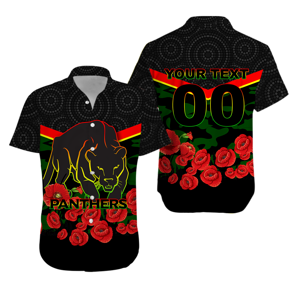 (Custom Personalised) Panthers Anzac Day Hawaiian Shirt - Indigenous Art