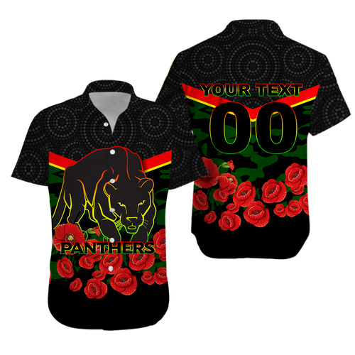 (Custom Personalised) Panthers Anzac Day Hawaiian Shirt - Indigenous Art