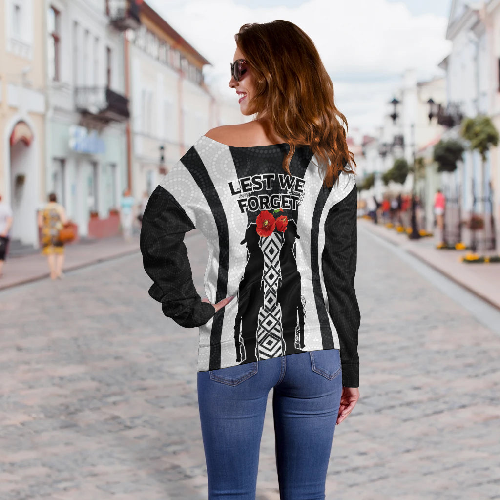 Magpies Anzac Day Women Off Shoulder Sweater - Indigenous Art