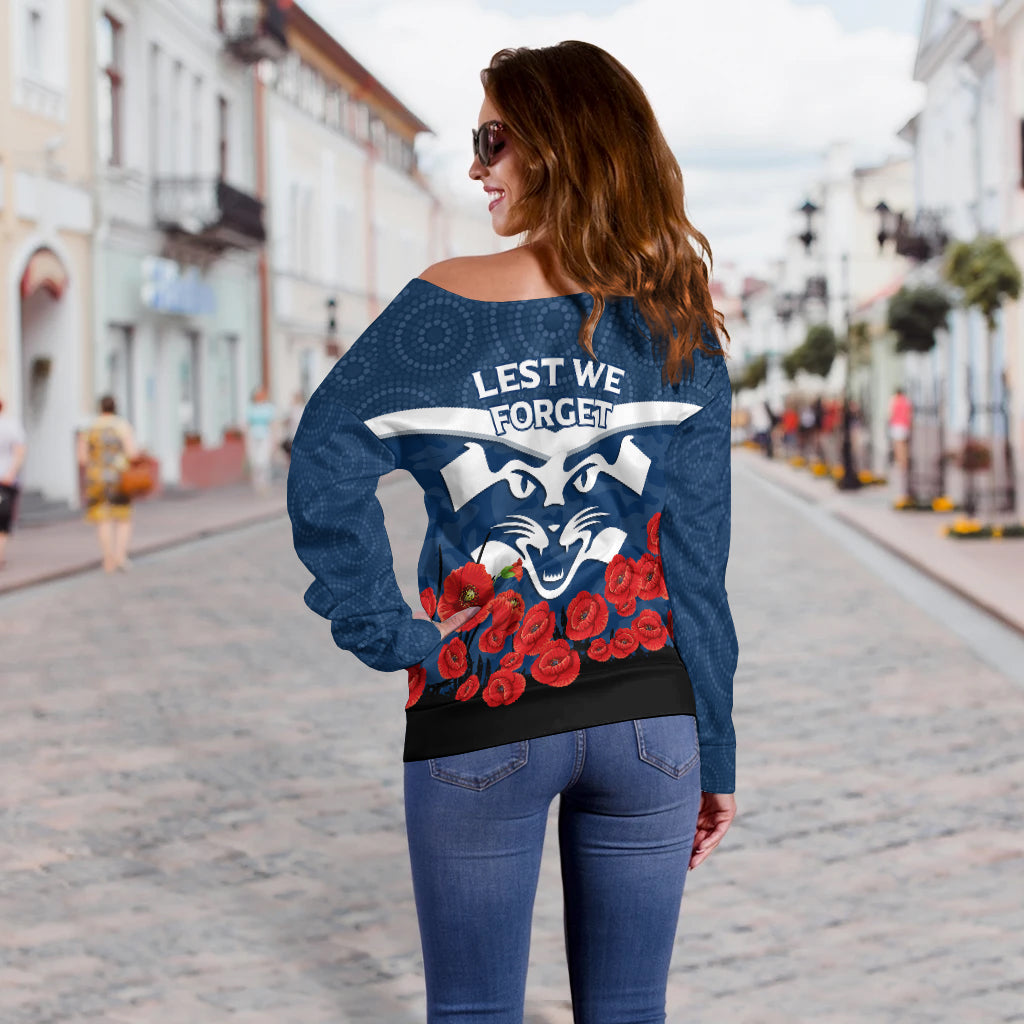 Geelong Cats Anzac Day Women Off Shoulder Sweater - Indigenous Art