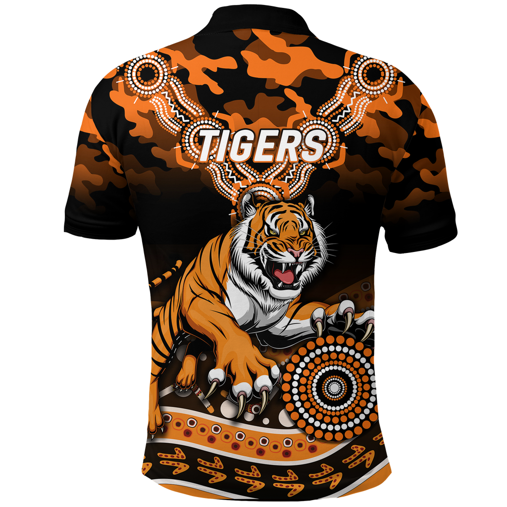 Tigers Rugby ANZAC Day Camouflage Indigenous Art Polo Shirt - LT12
