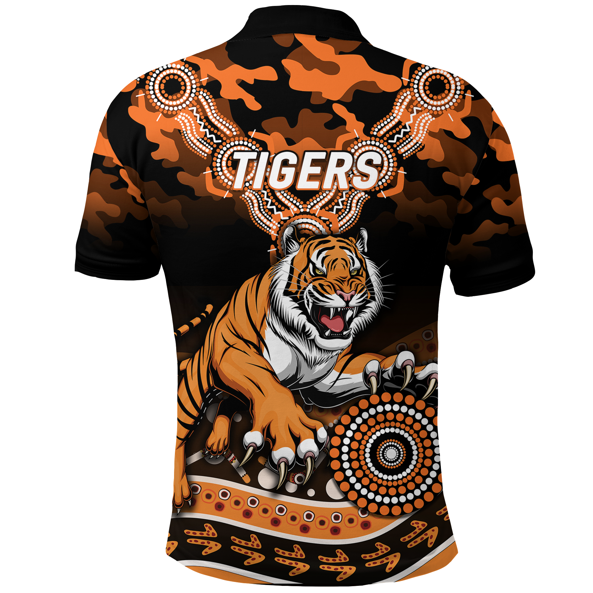 Tigers Rugby ANZAC Day Camouflage Indigenous Art Polo Shirt - LT12