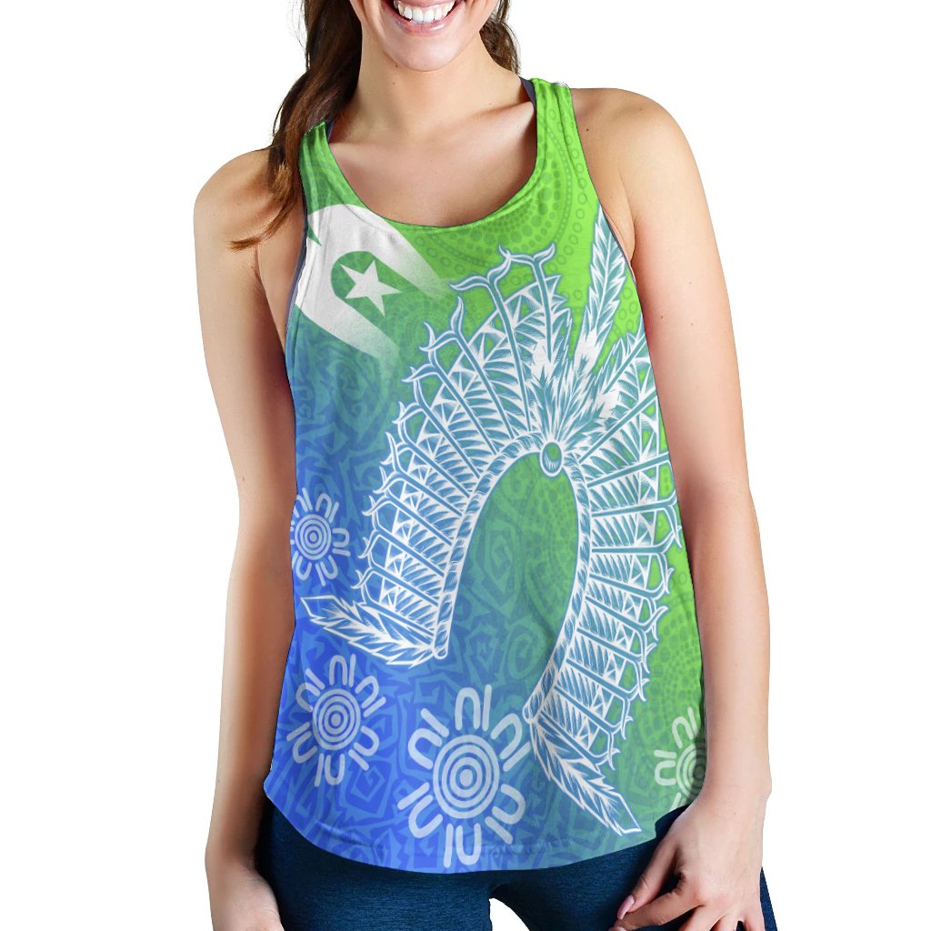 Torres Strait Islander Women's Racerback Tank - Dhari Mask Ocean Style - Vibe Hoodie