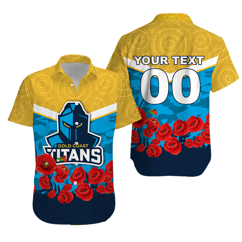(Custom Personalised) Gold Coast Titans Anzac Day Indigenous Art Hawaiian Shirt