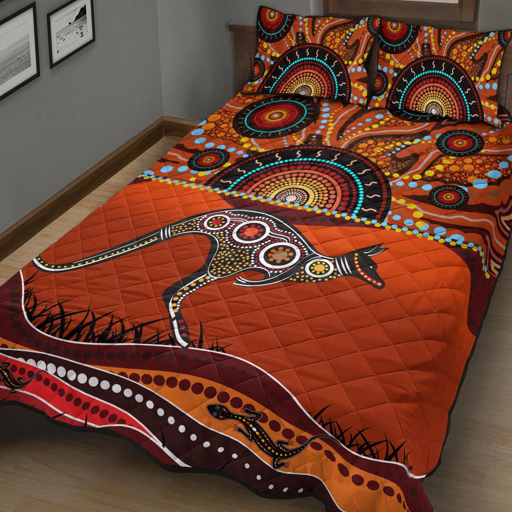 aboriginal-quilt-bed-set-kangaroo-with-dot-painting