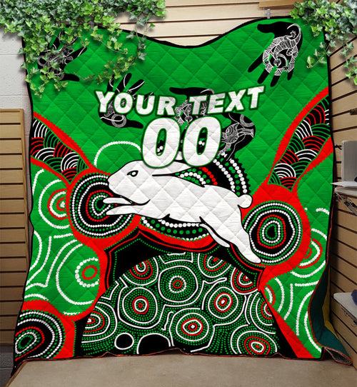 (Custom Personalised) Rabbitohs Rugby Aboriginal Art Quilt - LT12