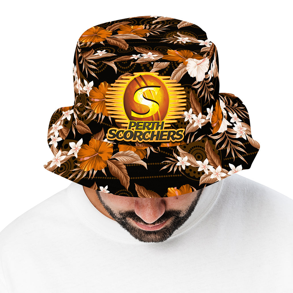 perth-scorchers-cricket-bucket-hat-tropical-hibiscus-style