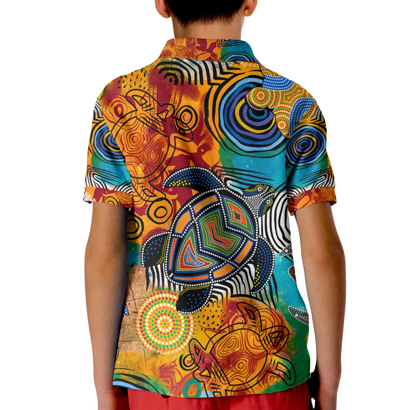 aboriginal-personalised-kid-polo-shirt-turtle-indigenous-art